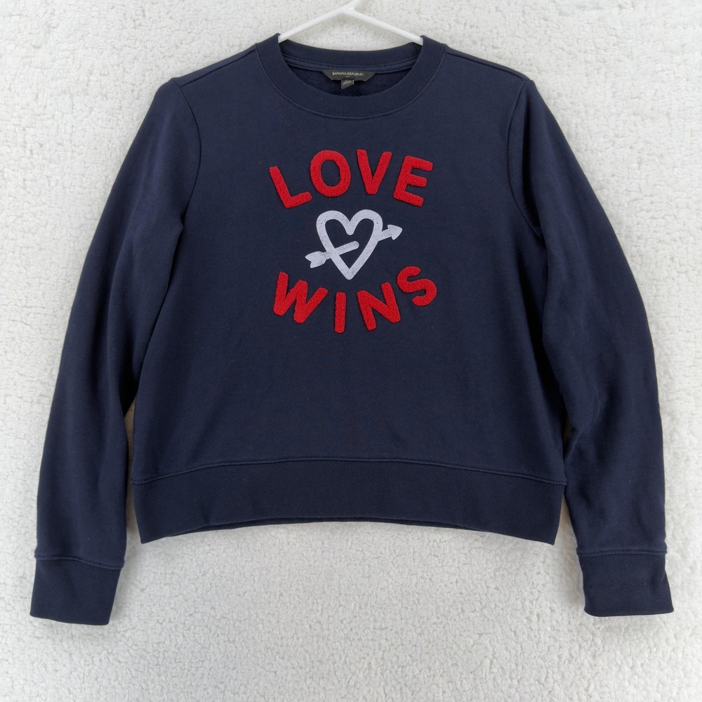 Banana Republic Sweatshirt Womens XS Navy Love Wins Graphic Pullover Fleece